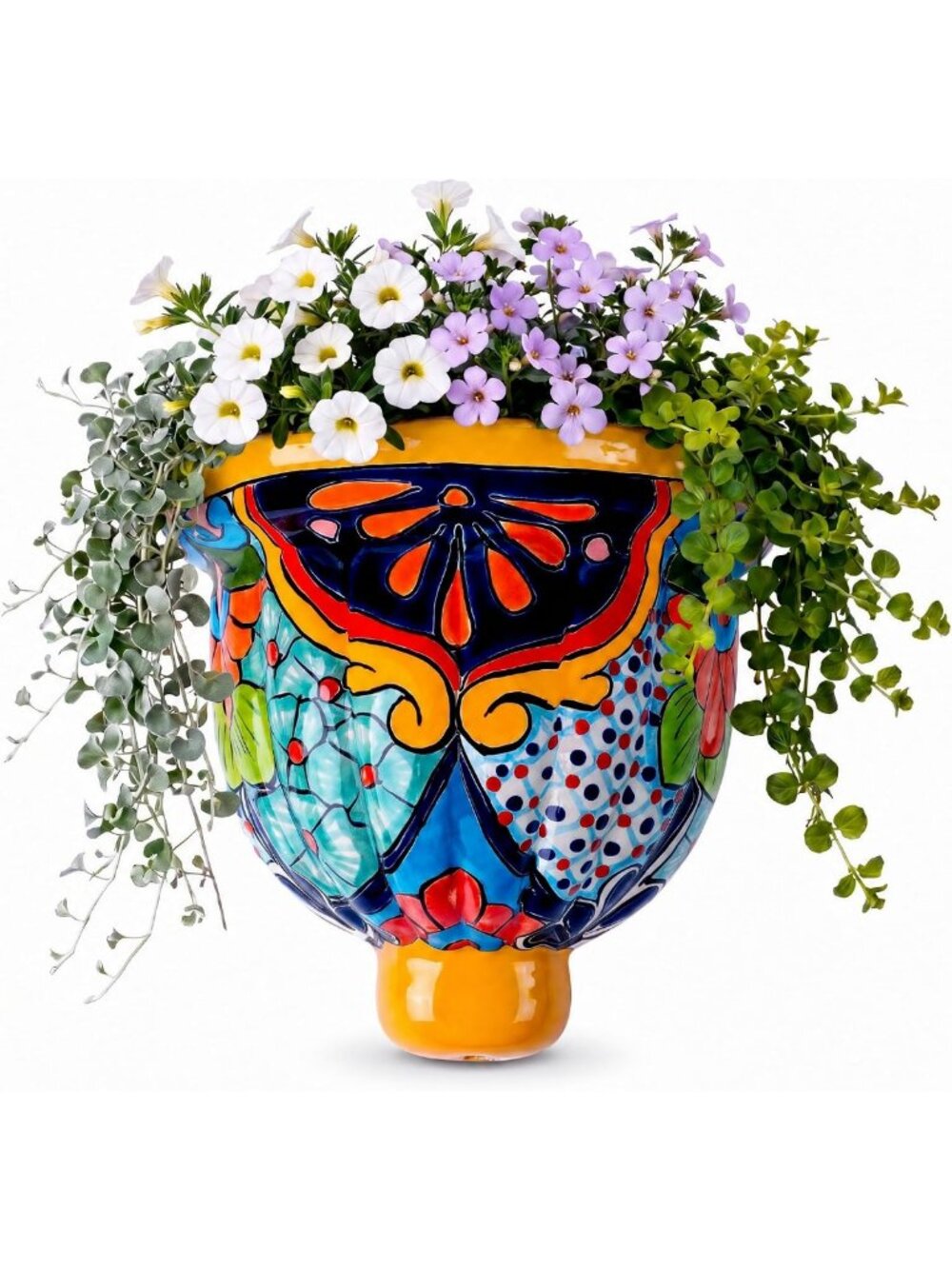 Handmade Mexican Talavera Wall Planter - Large Yellow Hanging Pot for Decor